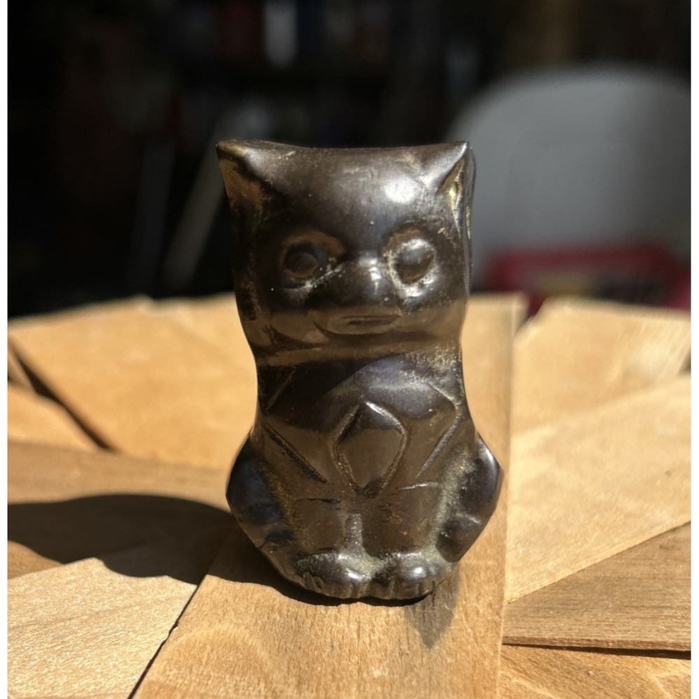 Vintage Small Miniature Brass Sitting Kitty Cat Statue Figurine‎ 2 Inch Tall